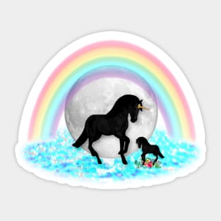 Black Unicorn and Baby Unicorn Foal Sticker